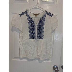 Nine West Vintage Embroidered Peasant Top Blouse‎ Short Sleeve Boho Size S